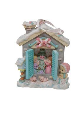 Precious Moments 2001 Christmas Ornament Enesco Kids Decorating Tree Shutters S2